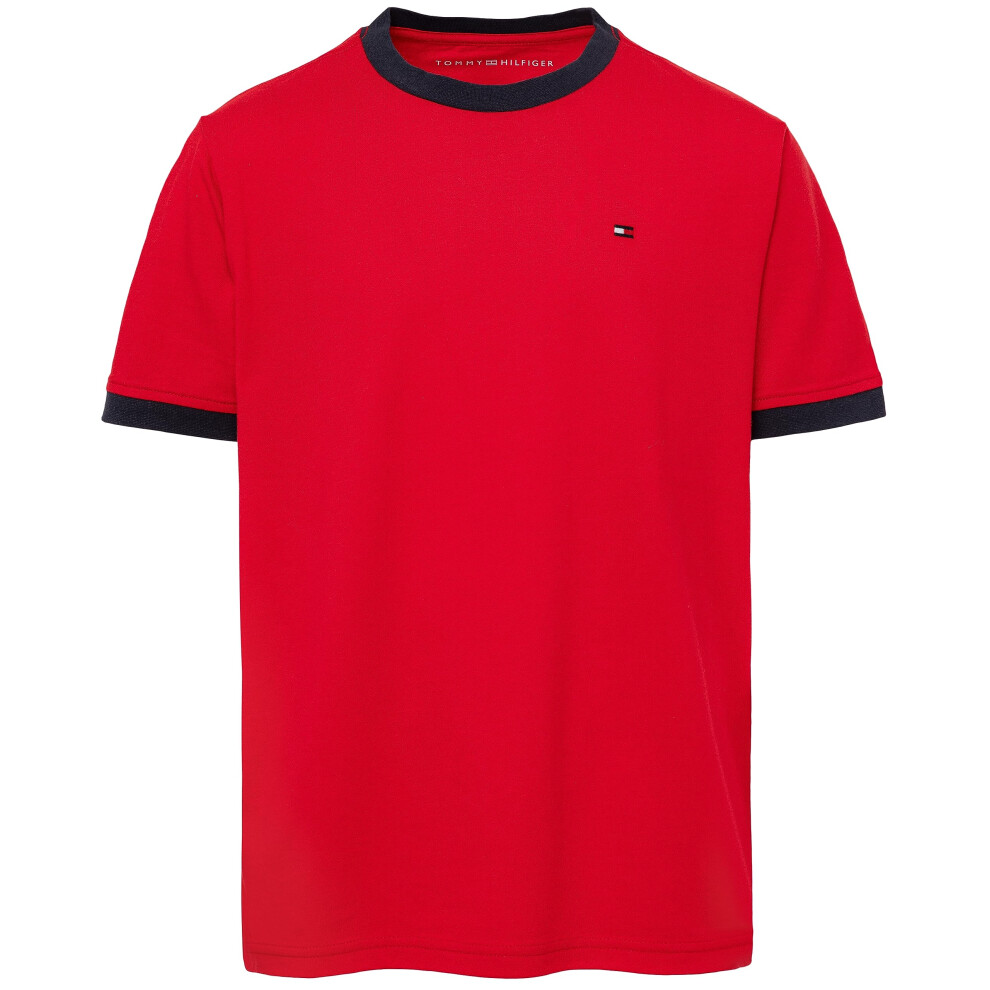 Tommy Hilfiger Boys Short Sleeve Ringer Crew Neck TShirt  Ken Regal Red  7