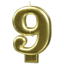 Amscan Verjaardagsviering, Cijfer #9 Metallic Kaars, Feestbenodigdheden, Goud, 3 1/4"