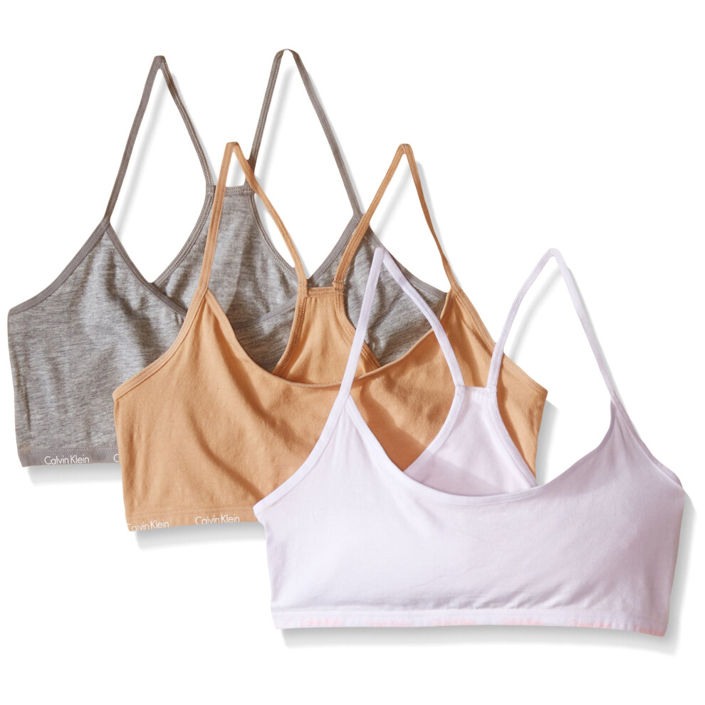 Calvin Klein Big Girls 3 Pack Racerback Crop Bra  Neutral  Small