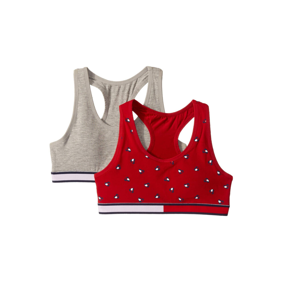 Tommy Hilfiger Girls Crop Sports Bra Pack of 2  Racerback Straps  Soft Elastic Waistband  Cotton  Spandex  Scarlet Sage Hea