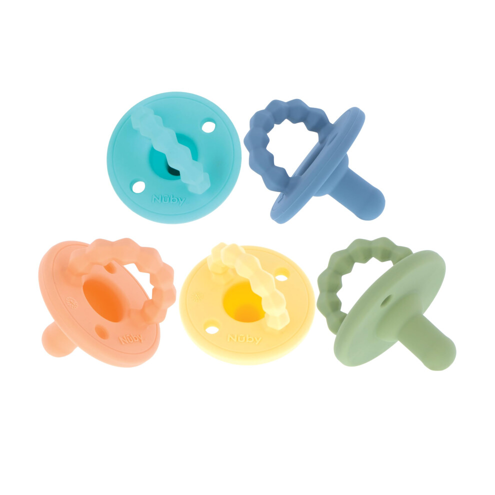 Nuby Silicone Softees Pacifier and Teethers  5Pack Silicone Baby Pacifiers and Teethers  0 Months  Assorted Colors