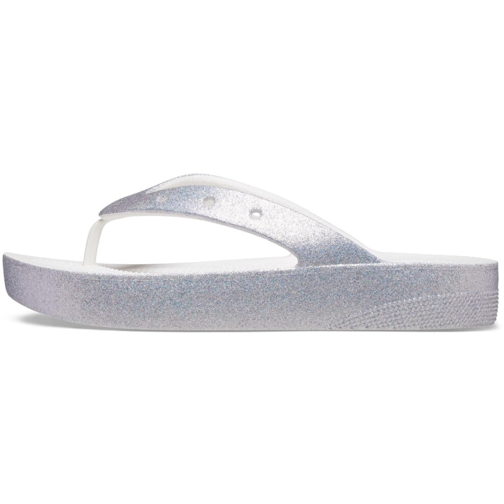 Crocs Womens Classic Flip Flops  Platform Sandals  WhiteGlitter  Numeric10