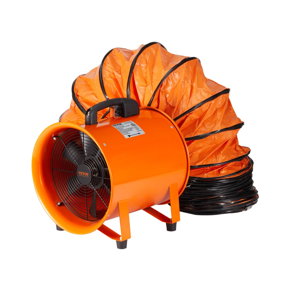 VEVOR Portable Utility Blower Fan  8 Inch 195W 1070 CFM Heavy Duty Cylinder Axial Exhaust Fan with 33ft Duct Hose  Industrial Ve