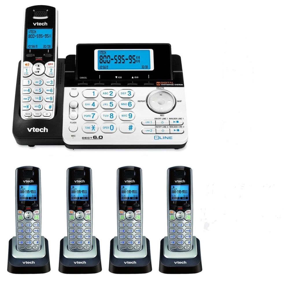 VTech DS6151 2Line Expandable Cordless Phone with Digital Answering System and Caller ID with 4 Extra DS6101 Handsets