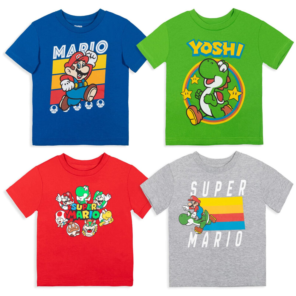 Super Mario Nintendo Toddler Boys 4 Pack Graphic TShirt GrayBlueRedGreen 4T