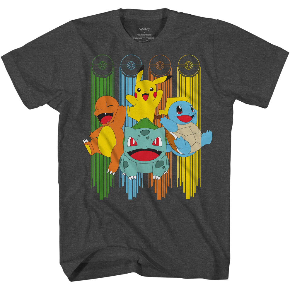 Pokemon Big Boys Pikachu Kanto Jump TShirt S Charcoal Heather