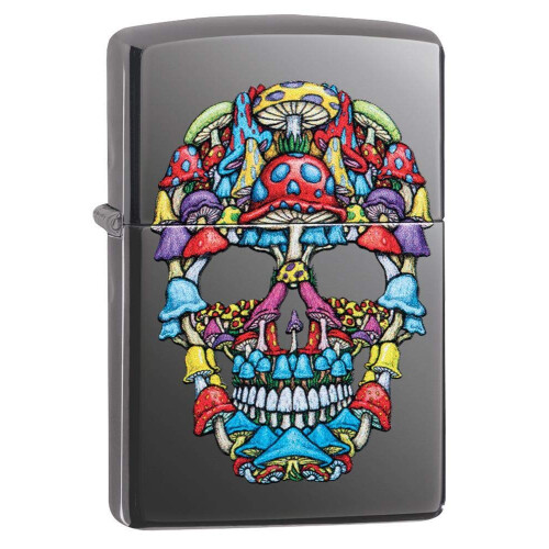 Zippo Zippo Mushroom Skull Design Black Ice Pocket Lighter