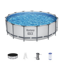 Bestway Steel Pro MAX 15 Foot by 48 Inches Round Above Ground Family Swimming Pool Set Outdoor Steel Frame with Filter  Pump  La