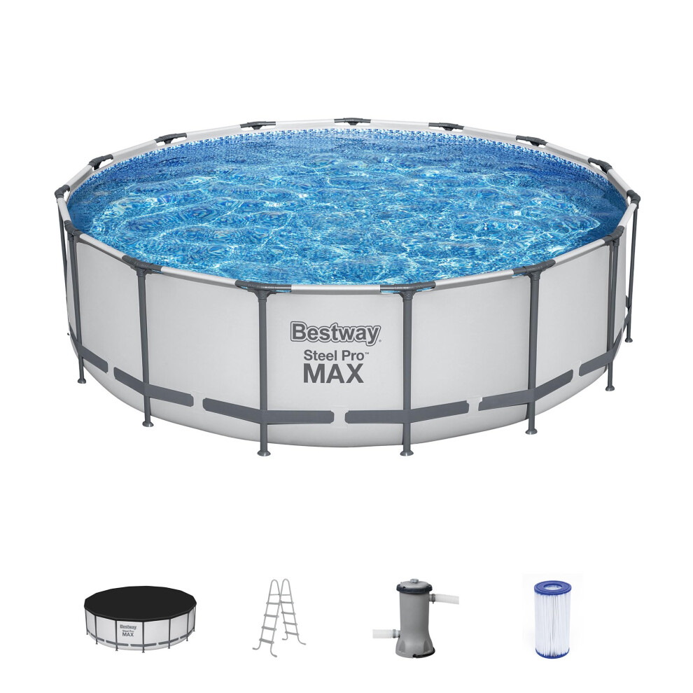 Bestway Steel Pro MAX 15 Foot by 48 Inches Round Above Ground Family Swimming Pool Set Outdoor Steel Frame with Filter  Pump  La