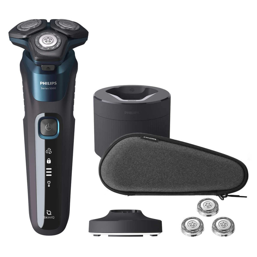 PHILIPS Series 5000 Wet  Dry Electric Shaver With CableFree Quick Clean Pod  Charging Stand  Travel Case  Replacement Heads