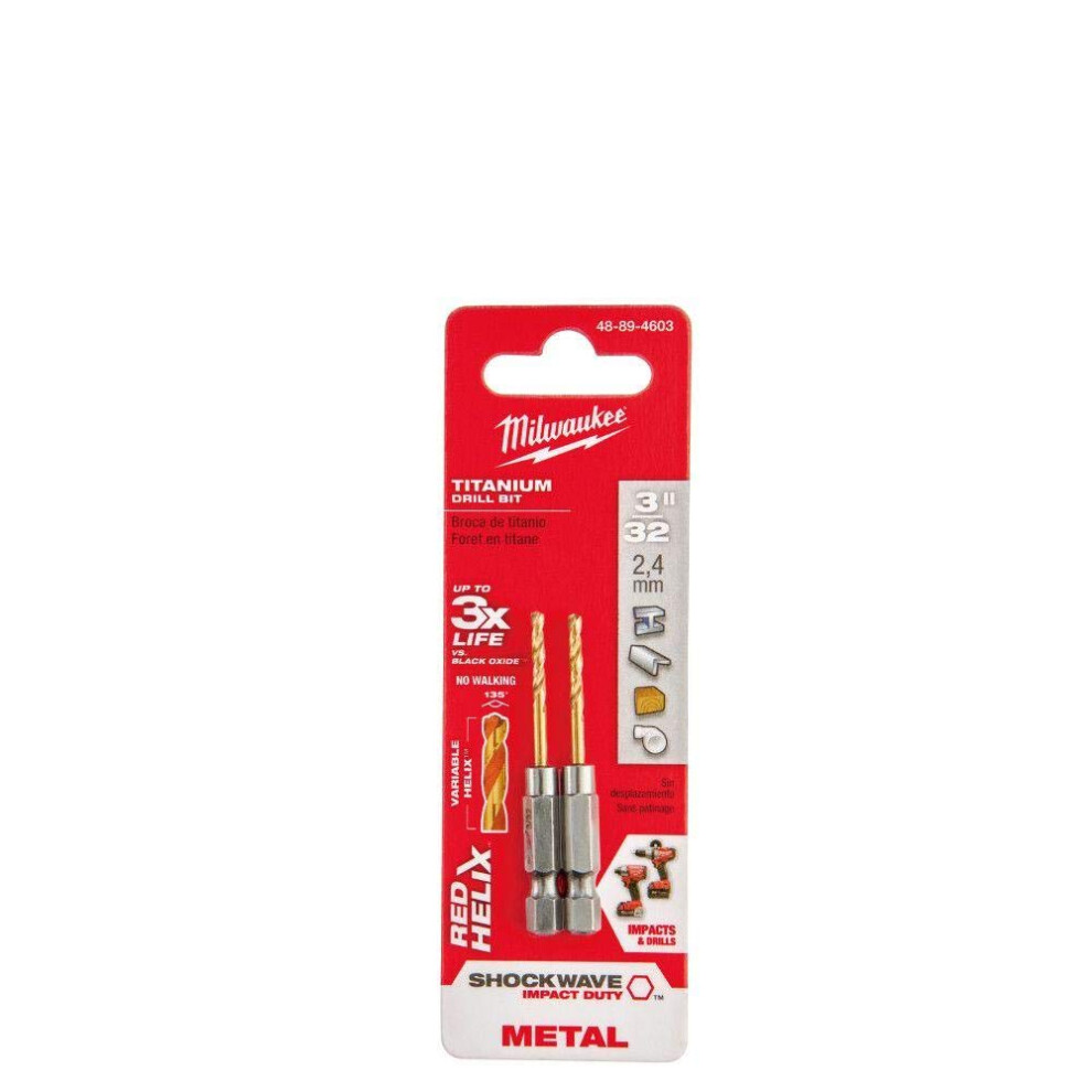 Milwaukee SHOCKWAVE RED HELIX 14 Hex Shank Impact Drill Bits 332 Pack of 2