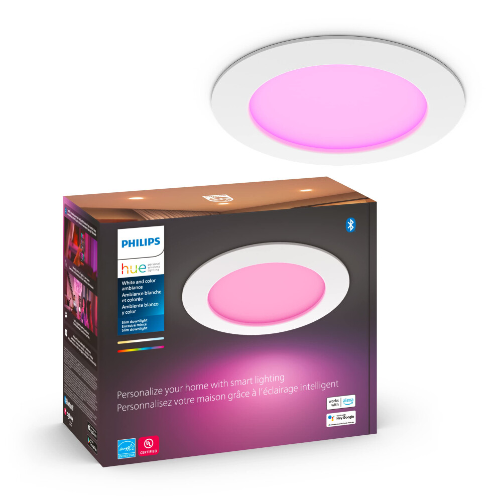 Philips Hue Smart Slim 6 Inch LED Downlight  White and Color Ambiance ColorChanging Light  1 Pack  1200LM  Indoor  Control