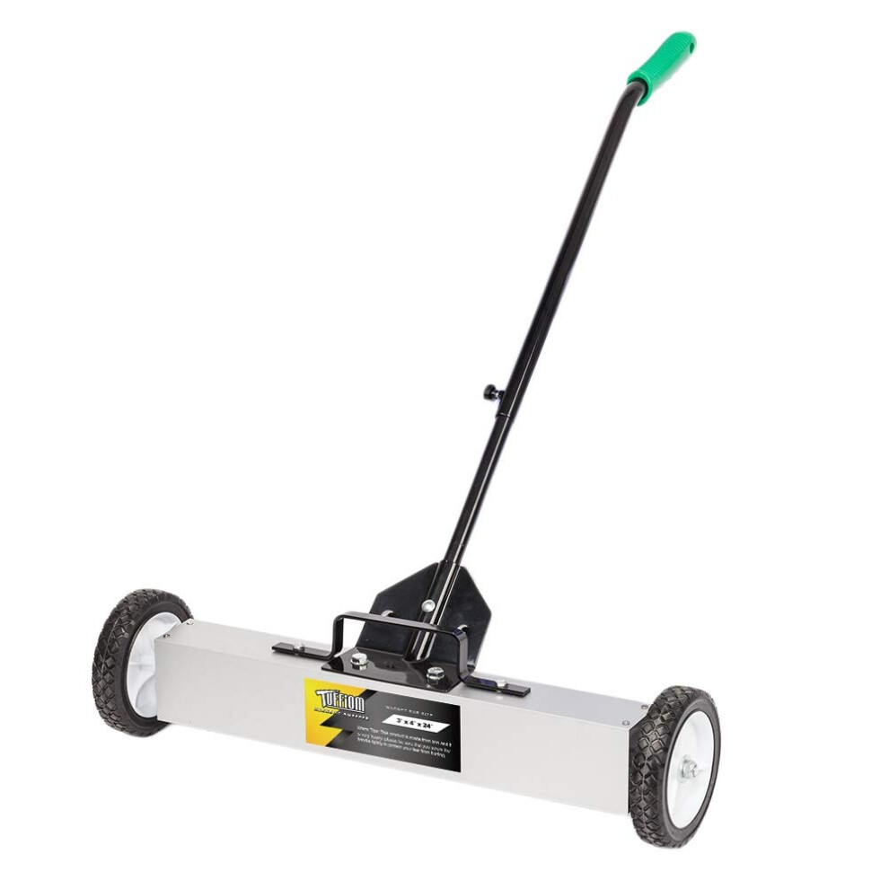 Tuffiom 24Inch Rolling Magnetic Pickup Sweeper 50Lbs Capacity With Quick Release Latch Adjustable Long Handle For Nails 611890872730