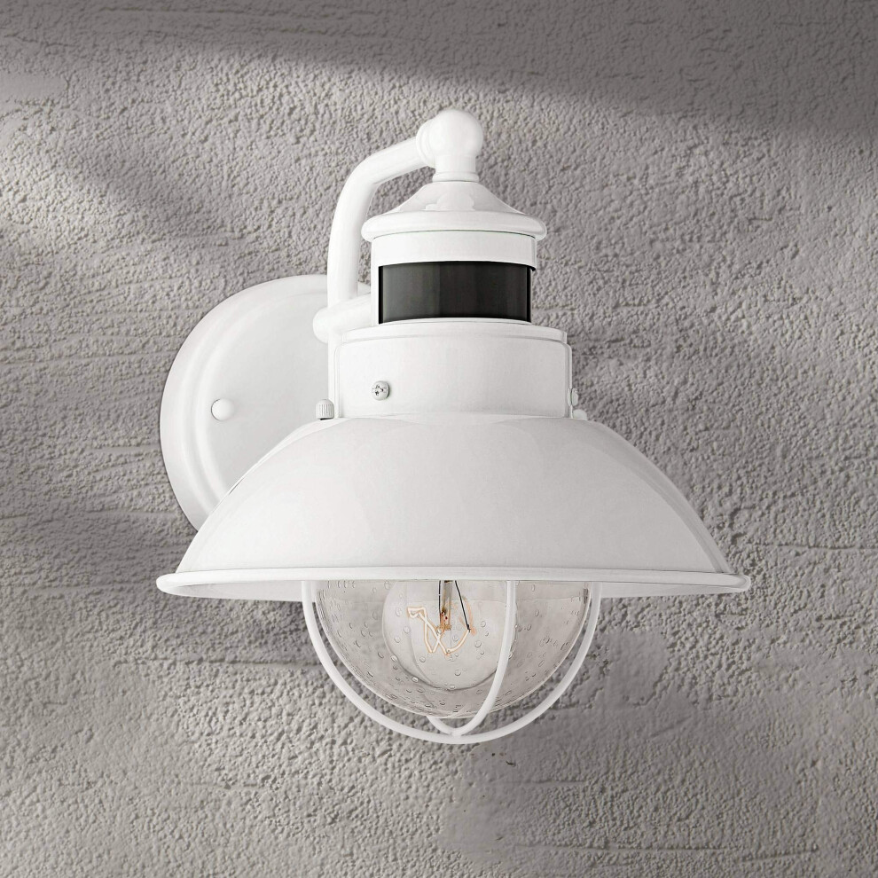 John Timberland Oberlin Rustic Industrial Farmhouse Outdoor Barn Light Fixture White Dusk to Dawn Motion Sensor 9 Clear Seedy