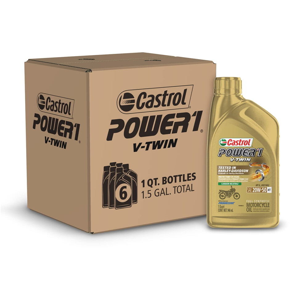 Castrol Power1 VTwin 20W50 Full Synthetic Motorcycle Oil  1 Quart  Pack of 6