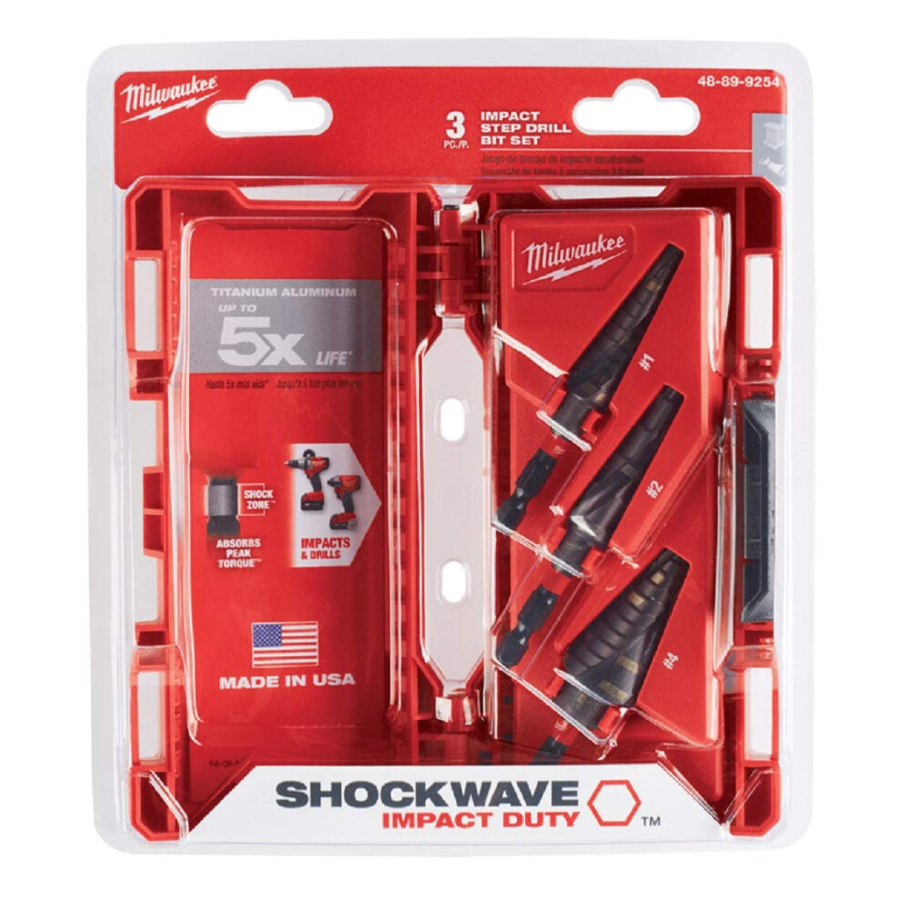 Milwaukee 48899254 SHOCKWAVE High Speed Steel Impact Duty Step Bit 3 pc Set