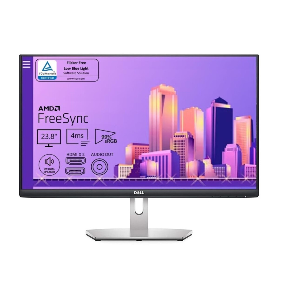 Dell S2421H 24 Inch Full HD 1080p Monitor  IPS UltraThin Bezel  2 x HDMI Ports  Builtin Speakers  Silver