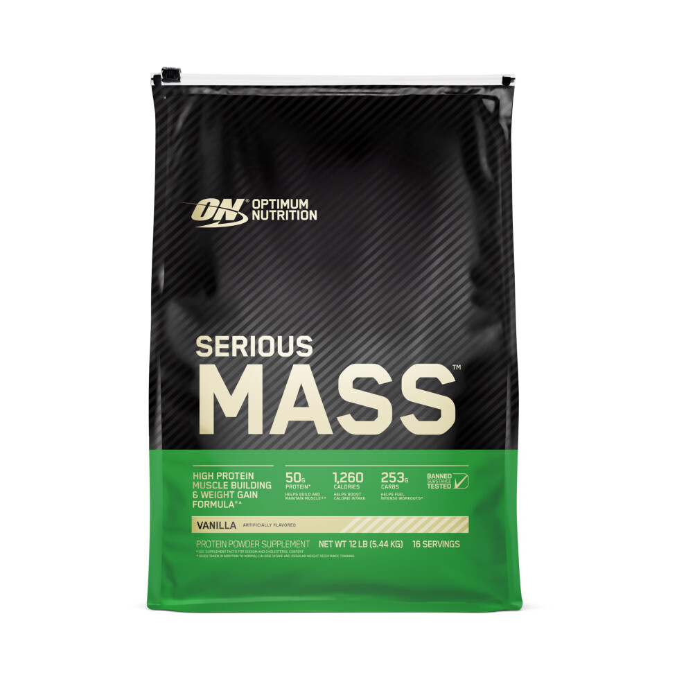 Optimum Nutrition Serious Mass Weight Gainer Protein Powder  Vitamin C and Zinc for Immune Support  Vanilla  12 Pound Packaging