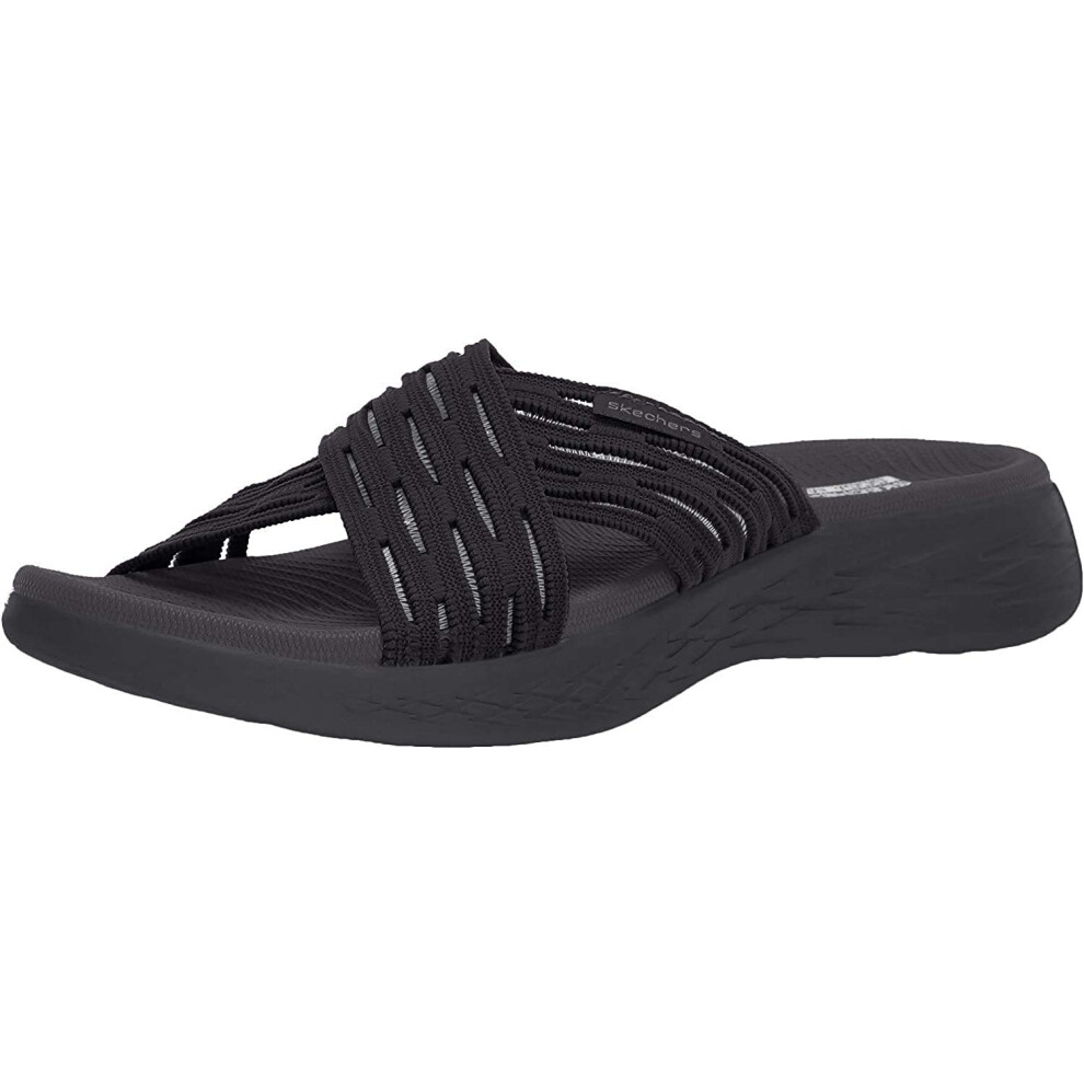 Skechers womens Onthego 600 Sunrise Slide Sandal  Black  7 US