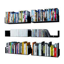 Wallniture Bali Black U Shape Floating Shelves for Wall CD DVD Storage Shelves and Metal Bookshelf Set of 6