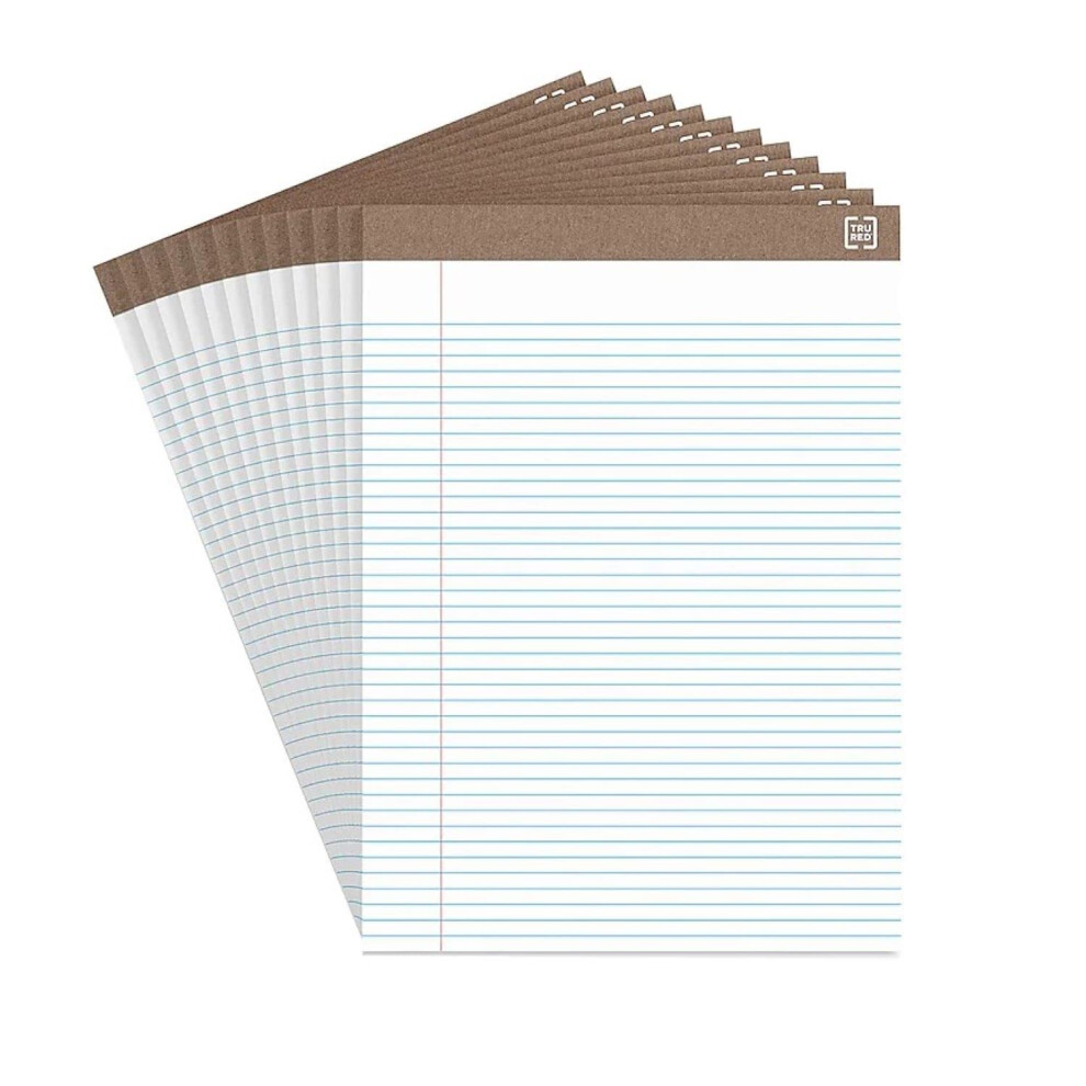 STAPLES 100 Recycled 8 12 x 11 34  White  Perforated Notepads  Narrow Ruled  12Pack