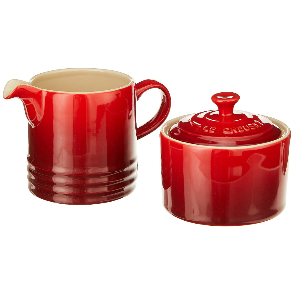 Le Creuset Stoneware Cream and Sugar  2 pc Set  Cerise