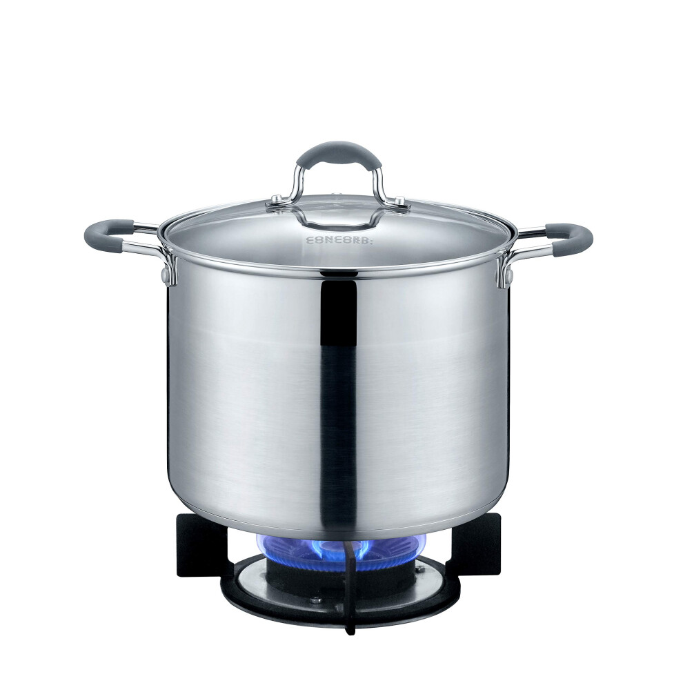 CONCORD Stainless Steel Stock Pot with Glass Lid Induction Compatible 10 QT