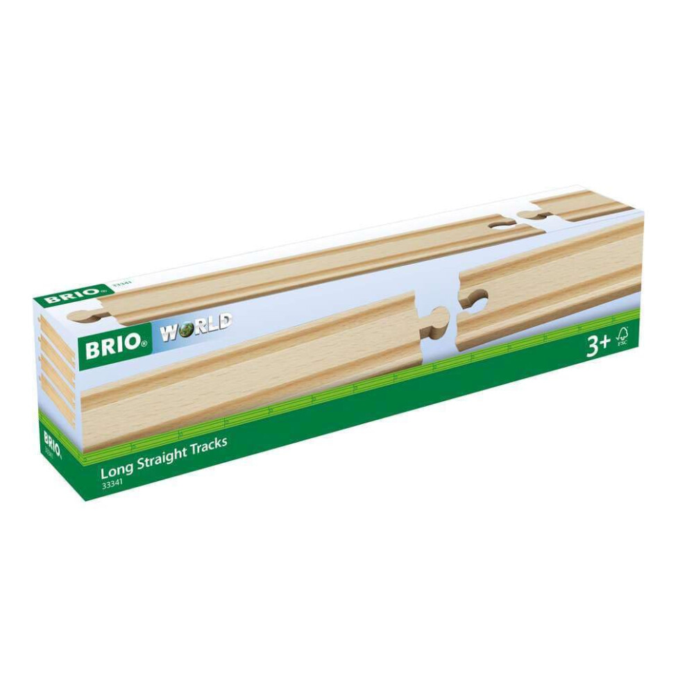 BRIO World 333414 Piece Long Straight Wooden Train Tracks  Expandable  Compatible Railway Set  Engineered for Kids Ages 3 an