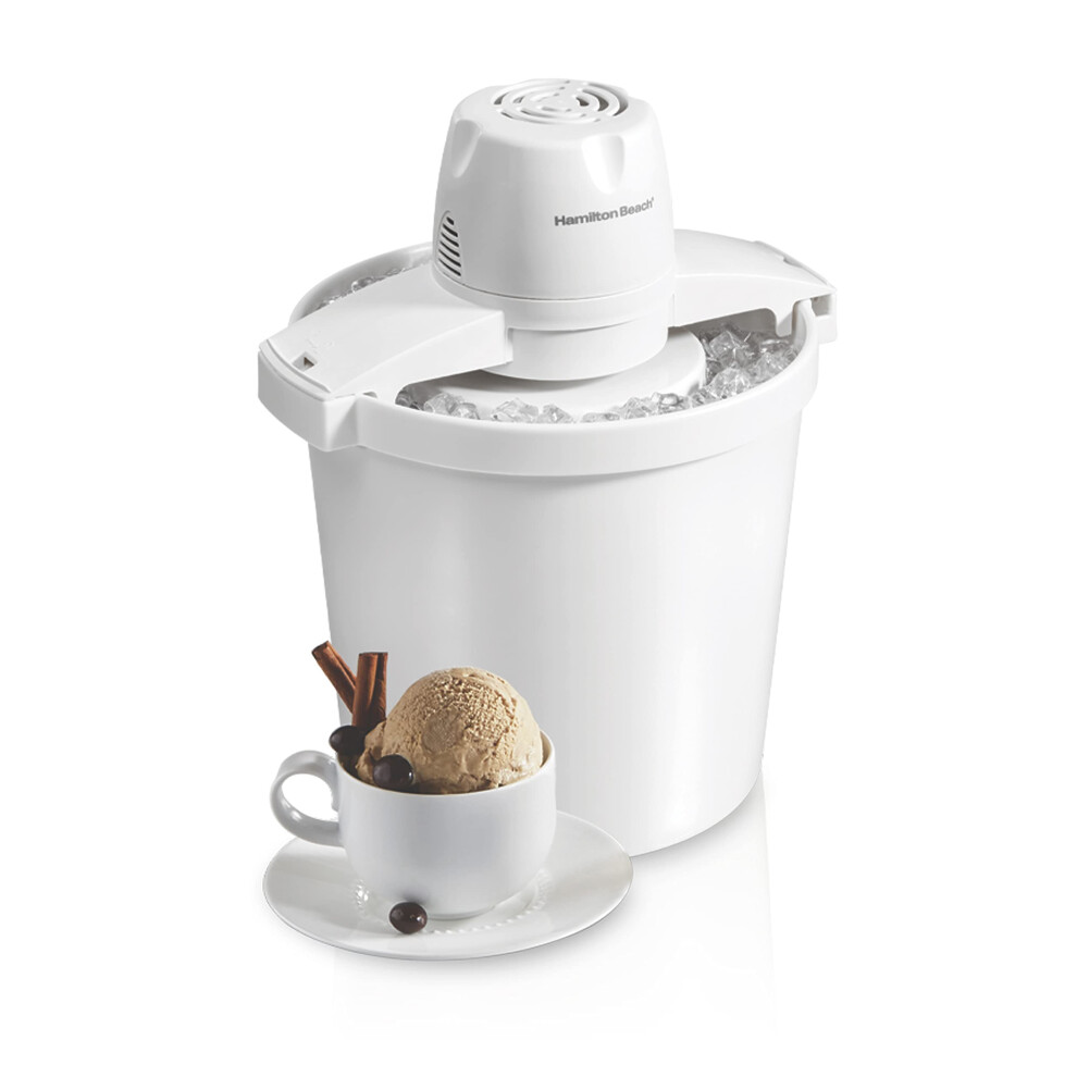 Hamilton Beach Electric Automatic Ice Cream Maker  Frozen Yogurt Machine  Makes Custard  Sorbet  Gelato and Sherbet  4 Quart  W