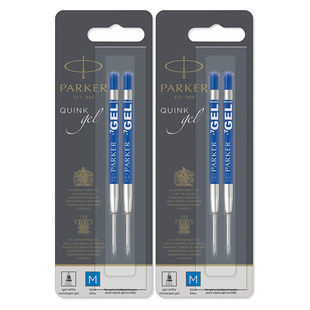 Parker Quink Refill Ink for Ballpoint Ball Pens  Medium Point  Blue Ink  4Total refills  30526PP2PK