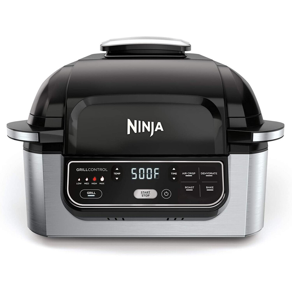 Ninja AG301 Foodi 5in1 Indoor Electric Grill with Air Fry  Roast  Bake  Dehydrate  Programmable  BlackSilver