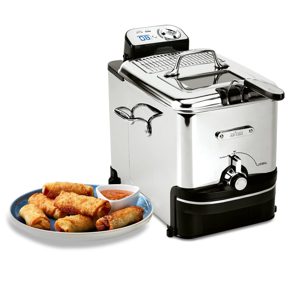 AllClad Electrics Stainless Steel Deep Fryer with Basket 35 Liter Oil Capacity  26 Pound Food Capacity 1700 Watts Dishwasher