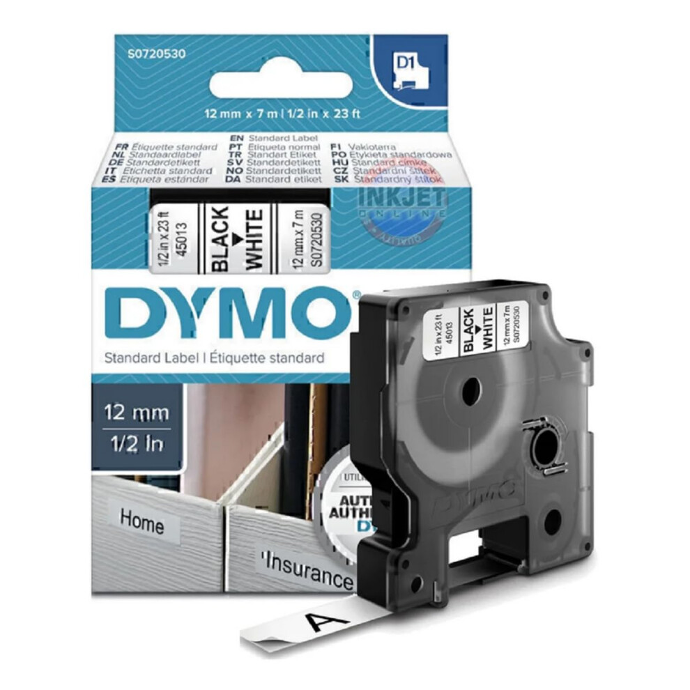 Dymo S0720530 White Tape Black Print  1 Roll Per Carton  Priced Per Roll