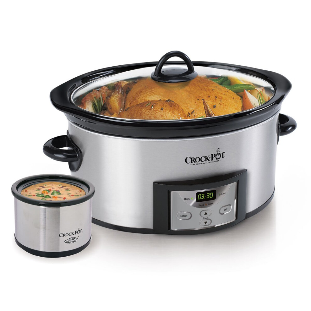 CrockPot 6Quart Countdown Programmable Oval Slow Cooker with Dipper  Stainless Steel  SCCPVC605S