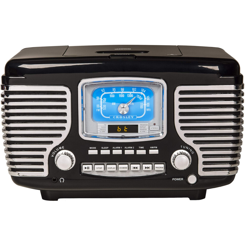 Crosley CR612BBK Corsair Tabletop AMFM Bluetooth Radio with CD Player and Dual Alarm Clock  Black