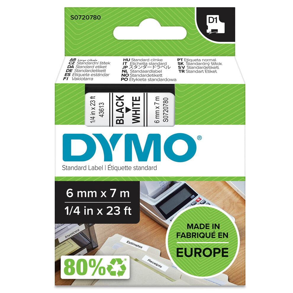 DYM43613  Dymo Black on White D1 Label Tape