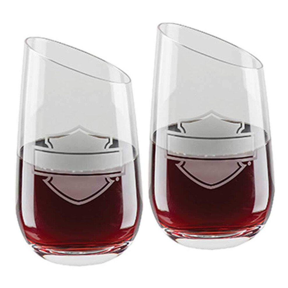 HarleyDavidson Silhouette Bar  Shield Stemless Angled Wine Glass Set HDL18797