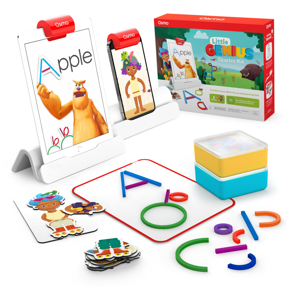 Osmo  Little Genius Starter Kit for iPad  iPhone  4 HandsOn Learning Games  Ages 35  Problem Solving  Phonics  Creativit