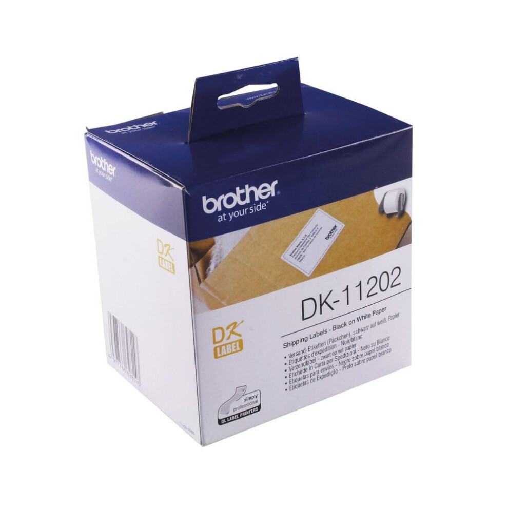 Brother DK11202 Label Roll  Shipping Labels  Black on White  300 Labels  62 mm W x 100 mm L  Brother Genuine Supplies