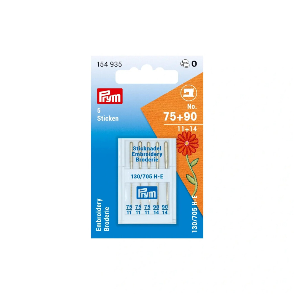 Prym Embroidery Sewing  Sizes 11  14  5 PC Machine Needles  Sticken  No 75 und 90  Silver  5 Count