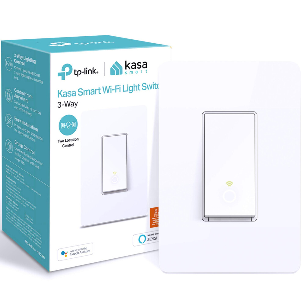 Kasa Smart 3 Way Switch Hs210, Needs Neutral Wire, 2.4Ghz Wi-Fi Light Switch Works With Alexa And Google Home, Ul Certified, No Hub Required White 845973087401
