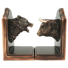 Ebros Wall Street Stock Market Bull and Bear Head Bookends Statue Set in Bronze Electroplated Resin Finish Investors Money Manag