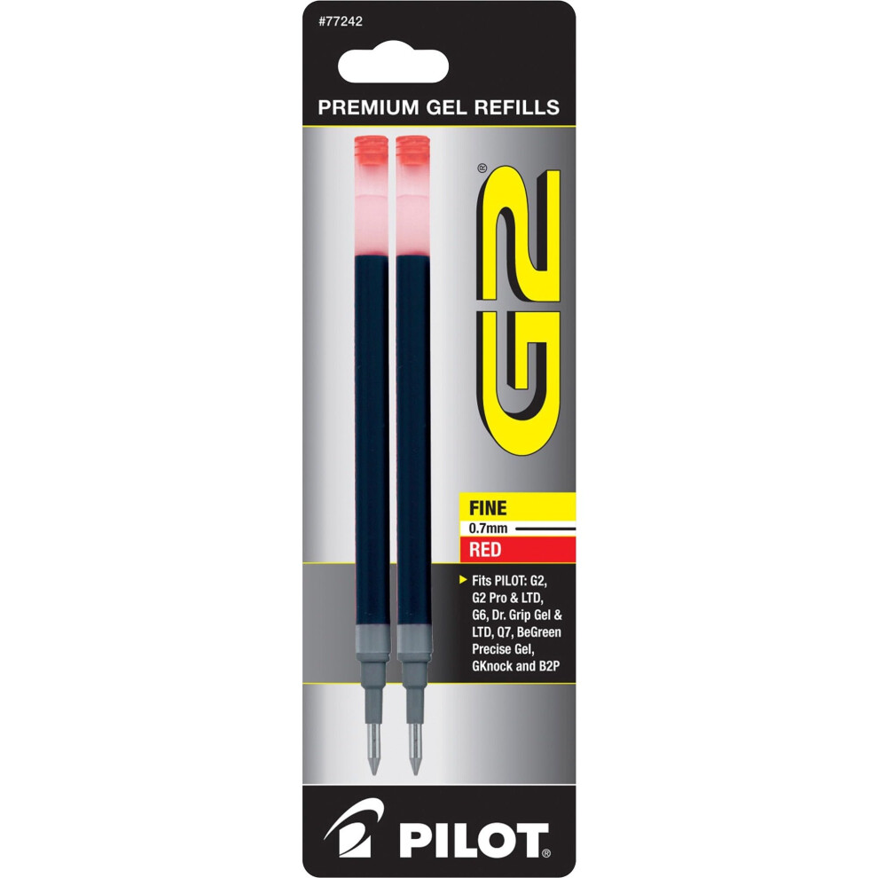 Pilot G2 Gel Ink Refills for Select Pilot Pens  Fine Point  07 mm  Red Ink  Pack of 2