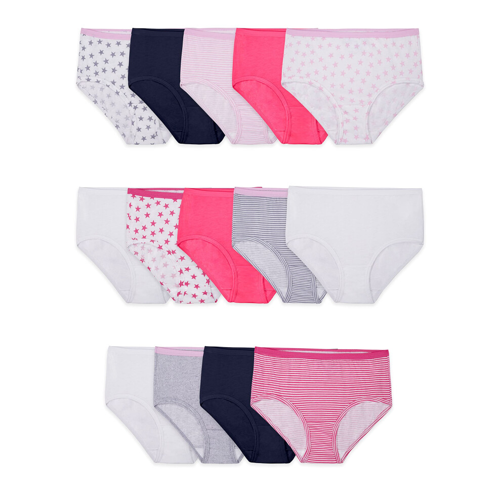 Fruit of the Loom Girls Big Tag Free Cotton Brief Underwear Multipacks  Brief14 PackPinkStarsStripes  12