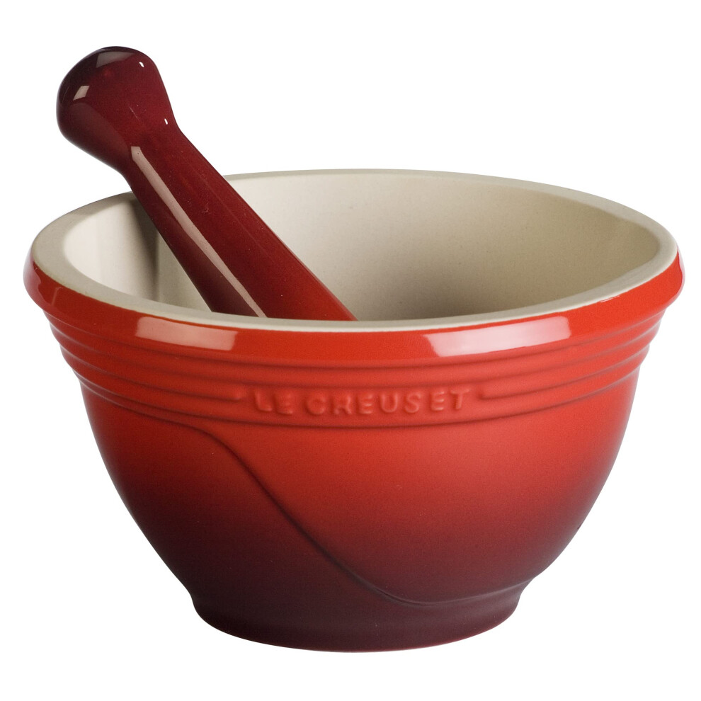 Le Creuset Stoneware Mortar and Pestle Set  10 oz  Cerise