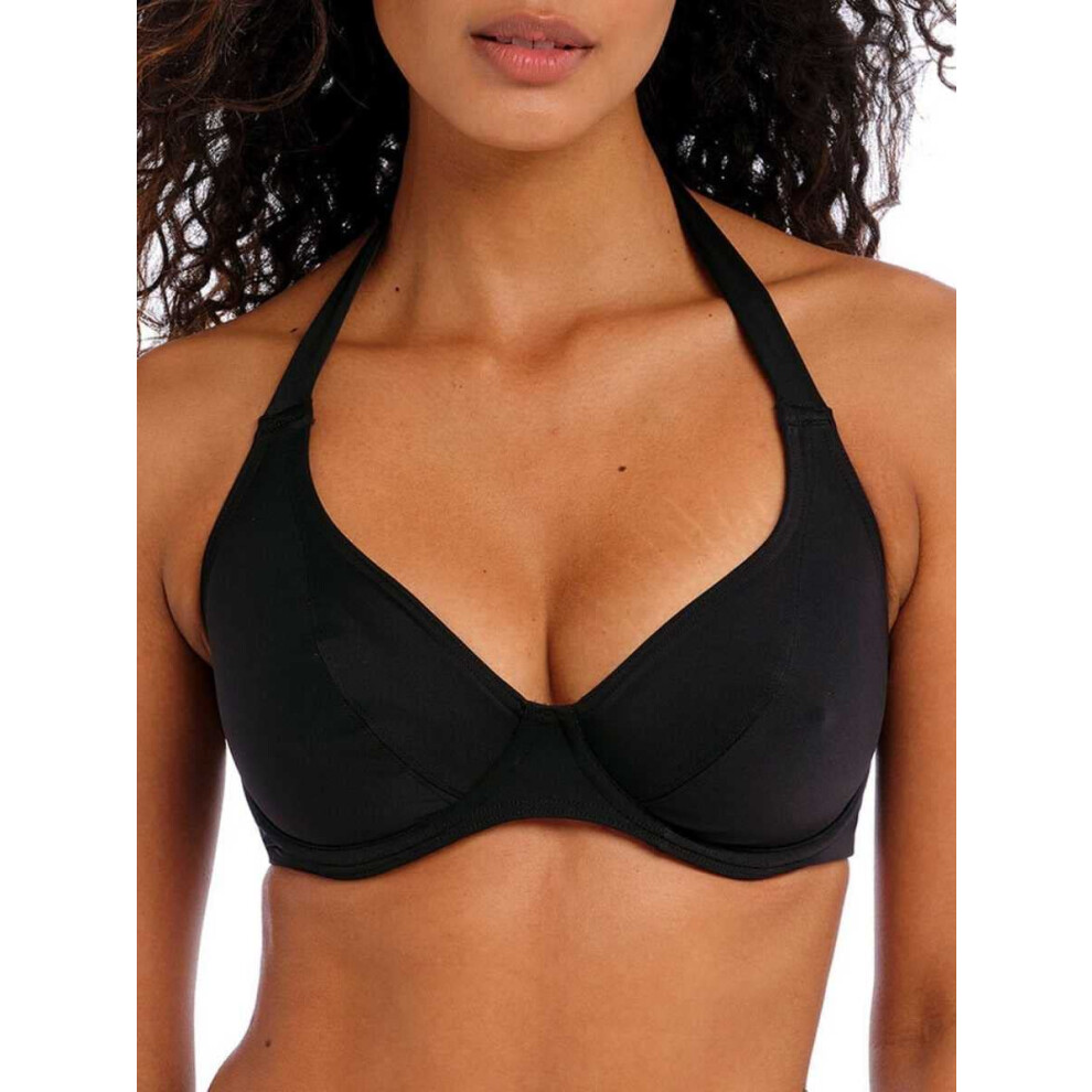 Freya Jewel Cove Banded Underwire Halter Bikini Top 7232 36H Plain Black