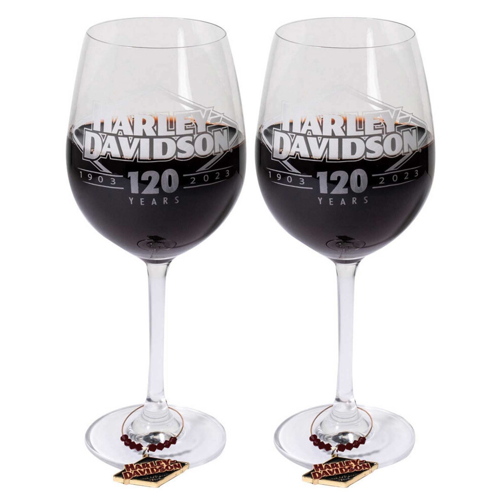 HarleyDavidson 120th Anniversary Logo Wine Glass Set  Limited Edition  19 oz