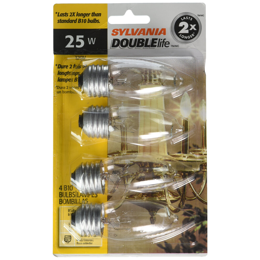 SYLVANIA LIGHTING 13331 25W B10 Dbl Life Bulb 4 Pack  Clear