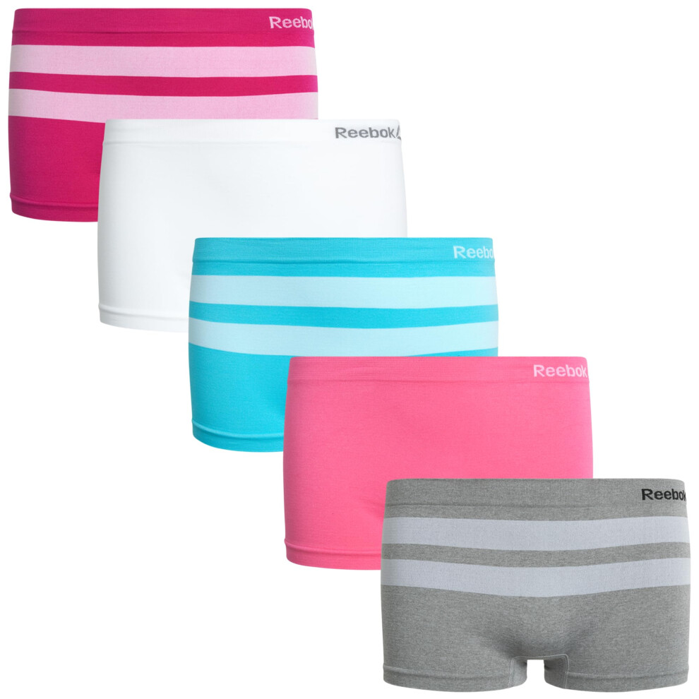 Reebok Girls Underwear  Seamless Boyshort Panties 5 Pack  Size Small  Fuchsia StripesWhiteAqua StripesPinkSharkskin Stri