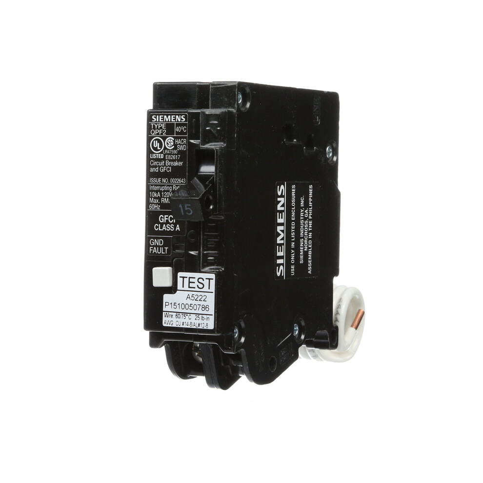 Siemens QF115A Ground Fault Circuit Interrupter  15 Amp  1 Pole  120V  10 000 AIC